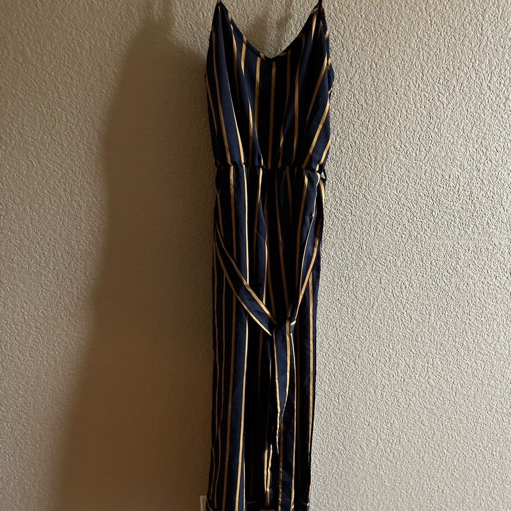Blue and yellow striped jumpsuit